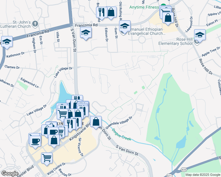 map of restaurants, bars, coffee shops, grocery stores, and more near 6612 Kelsey Point Circle in Alexandria