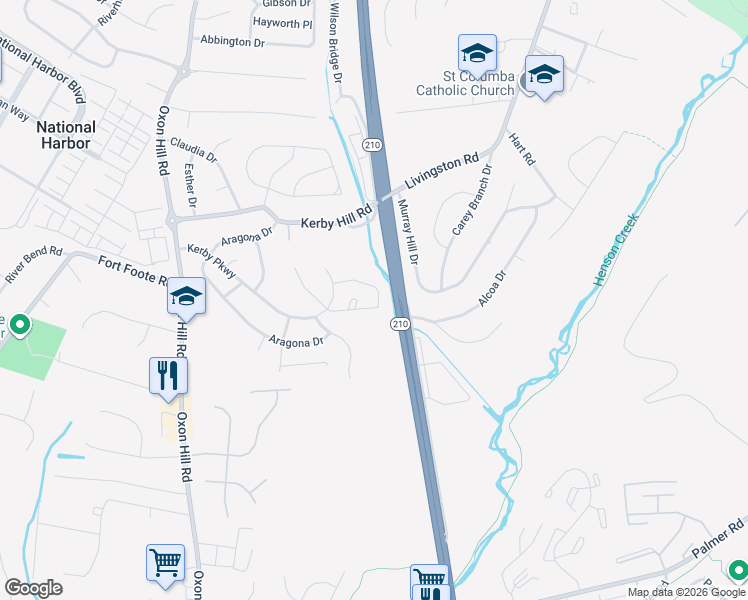 map of restaurants, bars, coffee shops, grocery stores, and more near 553 Red Coat Place in Fort Washington