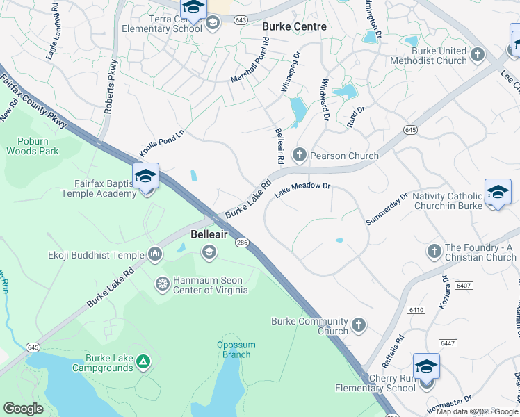 map of restaurants, bars, coffee shops, grocery stores, and more near 6456 Lake Meadow Drive in Burke