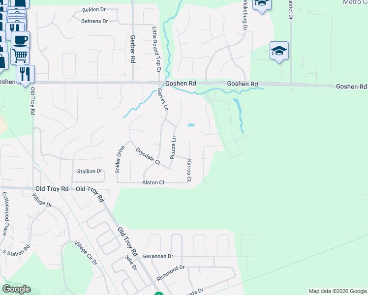 map of restaurants, bars, coffee shops, grocery stores, and more near 3325 Karros Court in Edwardsville
