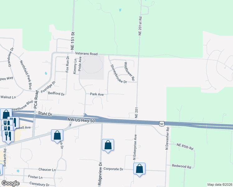 map of restaurants, bars, coffee shops, grocery stores, and more near 1513 Park Avenue in Warrensburg