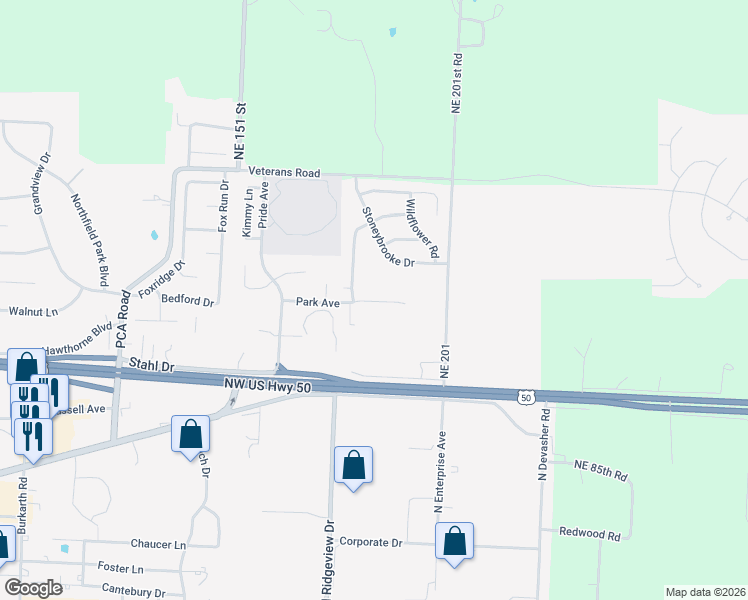 map of restaurants, bars, coffee shops, grocery stores, and more near 1513 Park Avenue in Warrensburg