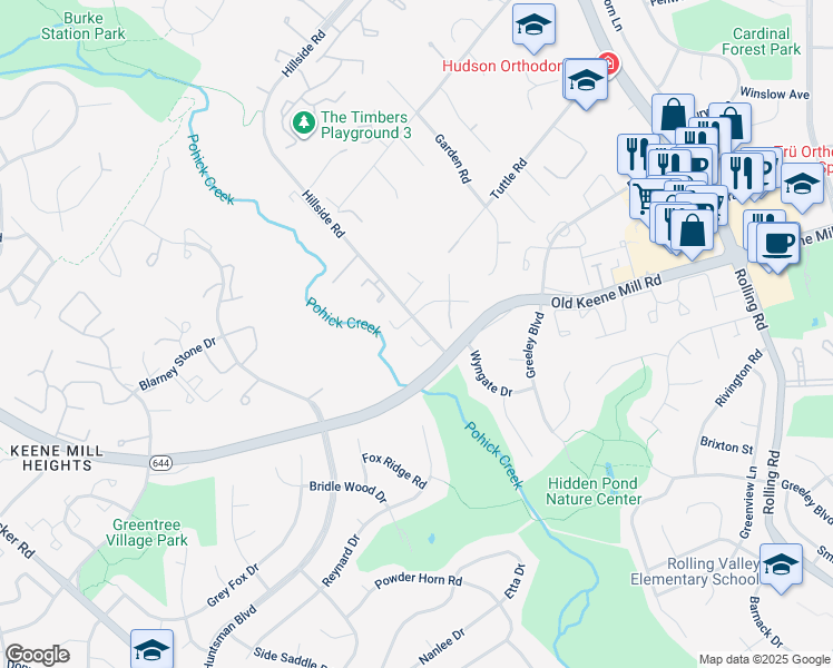 map of restaurants, bars, coffee shops, grocery stores, and more near 6403 Velliety Lane in West Springfield