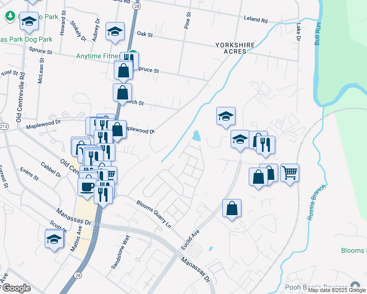 map of restaurants, bars, coffee shops, grocery stores, and more near 8214 Frog Hollow Court in Manassas