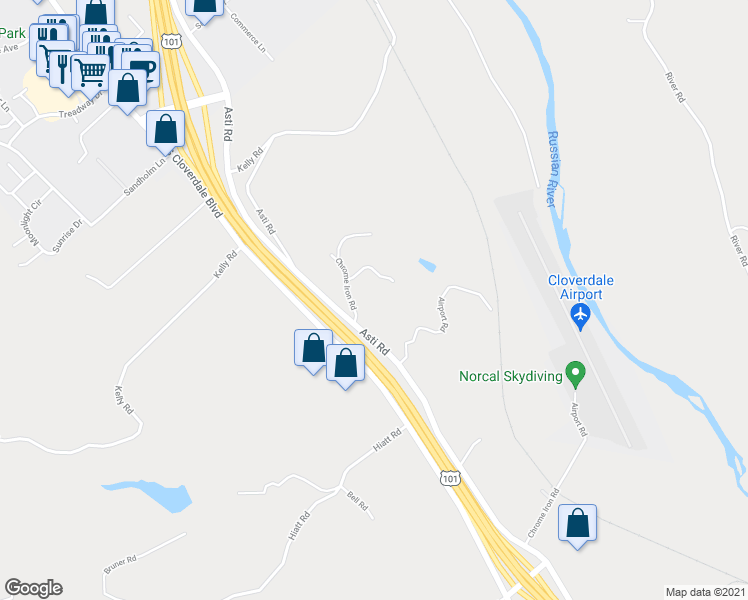map of restaurants, bars, coffee shops, grocery stores, and more near 27650 Asti Road in Cloverdale