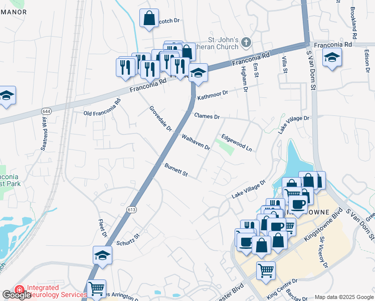 map of restaurants, bars, coffee shops, grocery stores, and more near 6101 Walhaven Drive in Alexandria