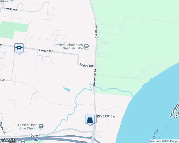 map of restaurants, bars, coffee shops, grocery stores, and more near 610 Prigge Road in St. Louis