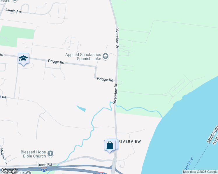 map of restaurants, bars, coffee shops, grocery stores, and more near 610 Prigge Road in St. Louis
