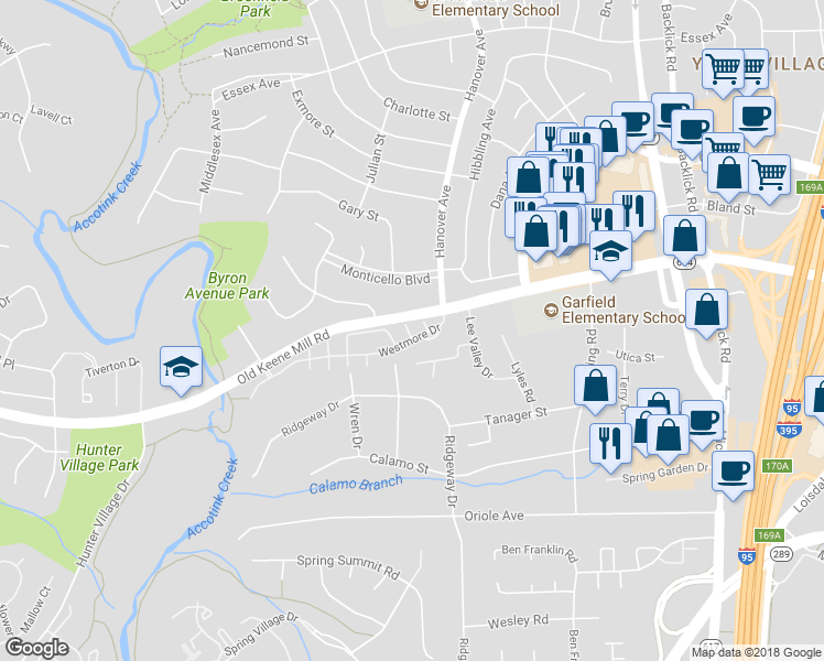 map of restaurants, bars, coffee shops, grocery stores, and more near 6509 Serenade Place in Springfield