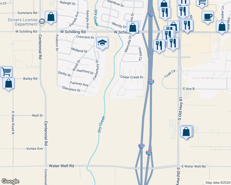 map of restaurants, bars, coffee shops, grocery stores, and more near 3334 Ringneck Crossing in Salina