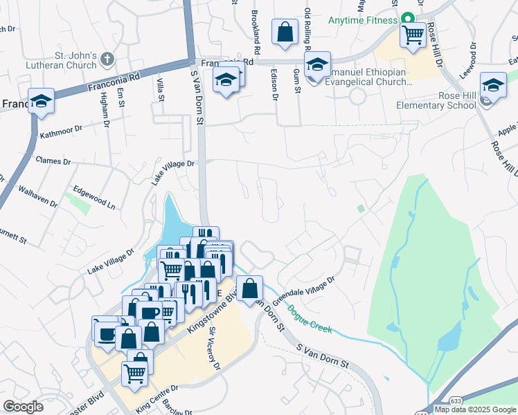 map of restaurants, bars, coffee shops, grocery stores, and more near 6550 Kelsey Point Circle in Alexandria