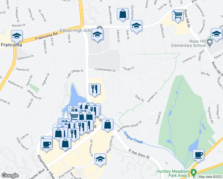 map of restaurants, bars, coffee shops, grocery stores, and more near 6550 Kelsey Point Circle in Alexandria