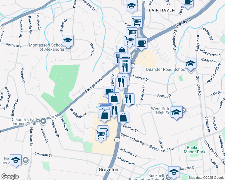 map of restaurants, bars, coffee shops, grocery stores, and more near 3003 Franklin Street in Alexandria