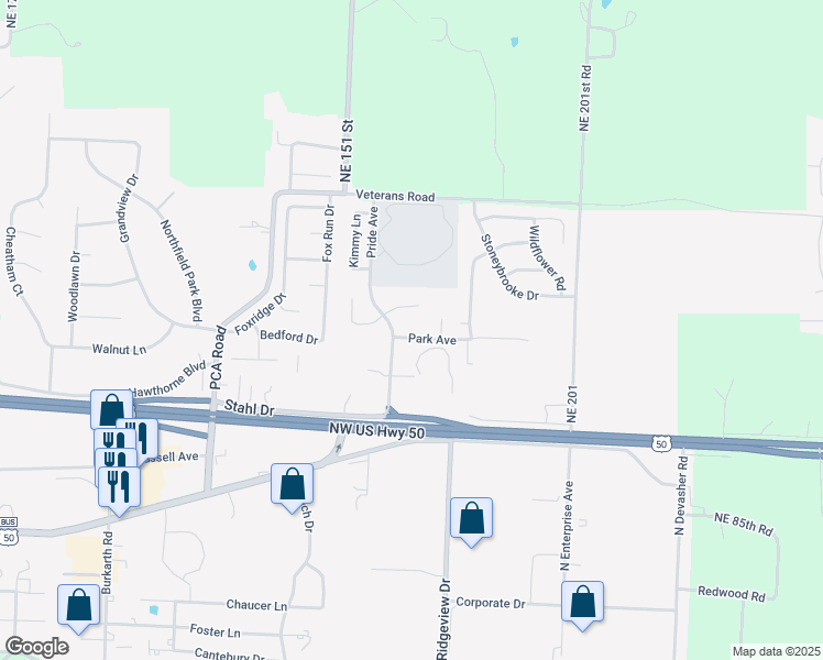 map of restaurants, bars, coffee shops, grocery stores, and more near 1100A Casey Court in Warrensburg