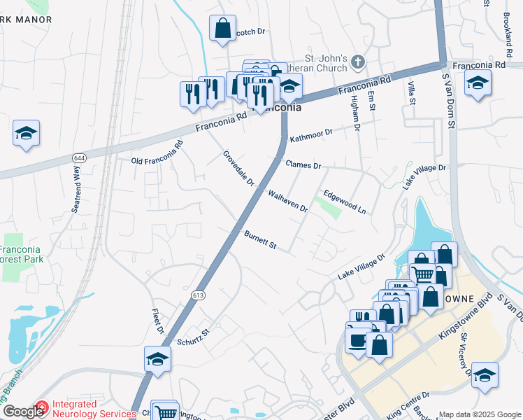 map of restaurants, bars, coffee shops, grocery stores, and more near 6425 Beulah Street in Alexandria