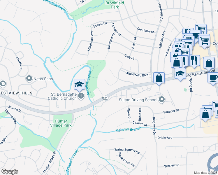 map of restaurants, bars, coffee shops, grocery stores, and more near 6417 Julian Street in Springfield