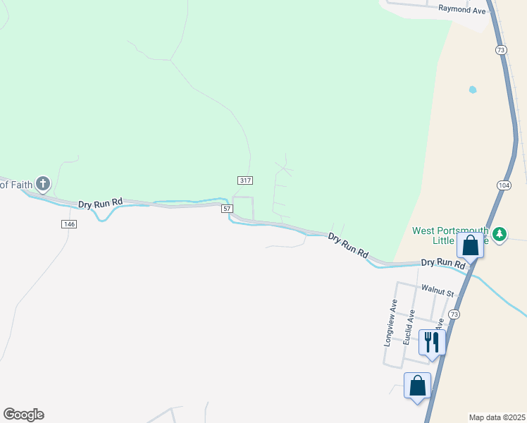 map of restaurants, bars, coffee shops, grocery stores, and more near 690 Dry Run Road in West Portsmouth