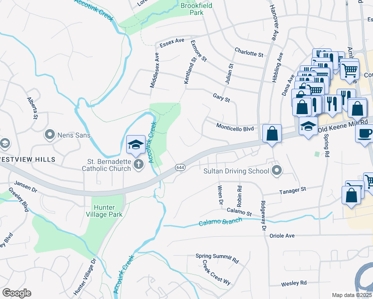 map of restaurants, bars, coffee shops, grocery stores, and more near 6417 Julian Street in Springfield