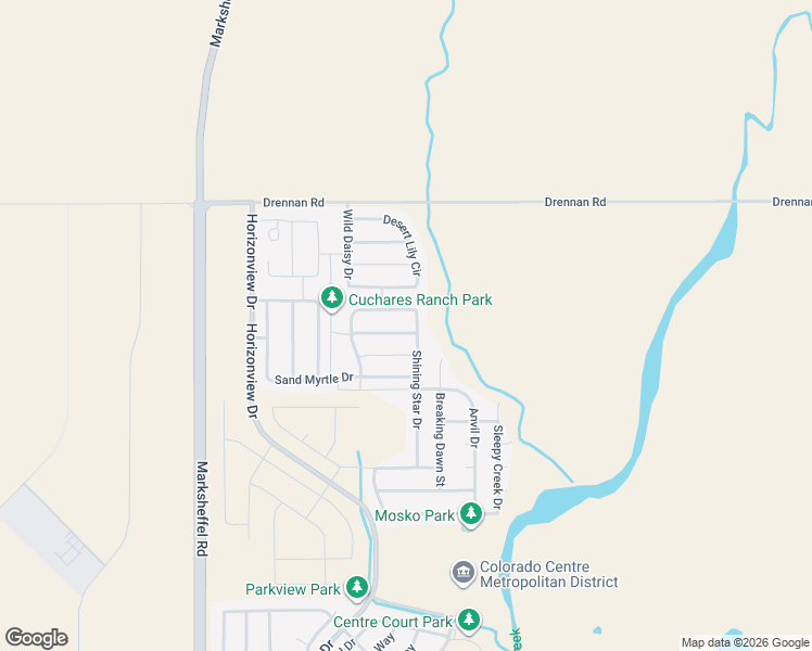map of restaurants, bars, coffee shops, grocery stores, and more near 9564 Desert Poppy Lane in Colorado Springs