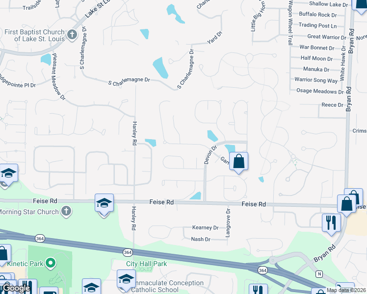 map of restaurants, bars, coffee shops, grocery stores, and more near 616 Knollshire Way in O'Fallon