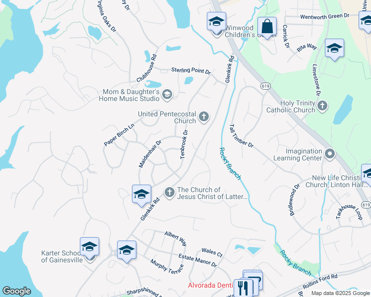 map of restaurants, bars, coffee shops, grocery stores, and more near 8237 Tenbrook Drive in Gainesville