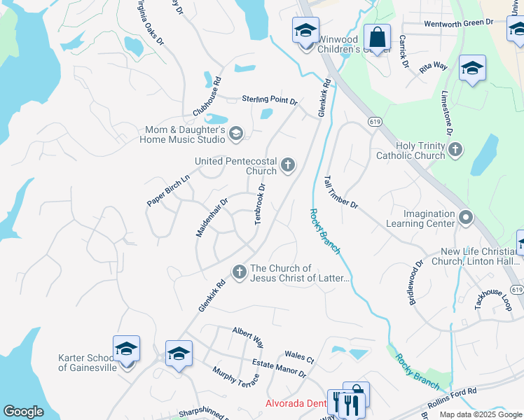 map of restaurants, bars, coffee shops, grocery stores, and more near 8237 Tenbrook Drive in Gainesville