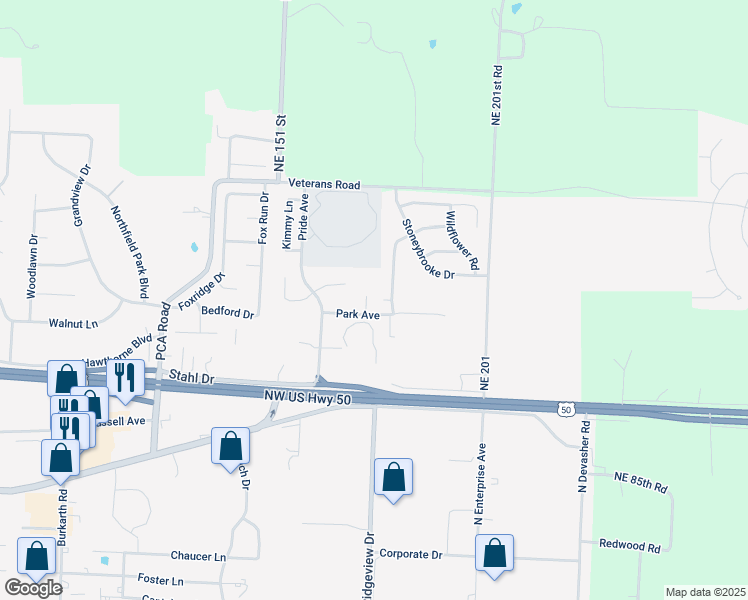 map of restaurants, bars, coffee shops, grocery stores, and more near 1103 Casey Court in Warrensburg
