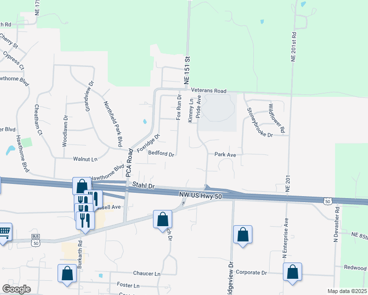 map of restaurants, bars, coffee shops, grocery stores, and more near 1113b Sandra Drive in Warrensburg