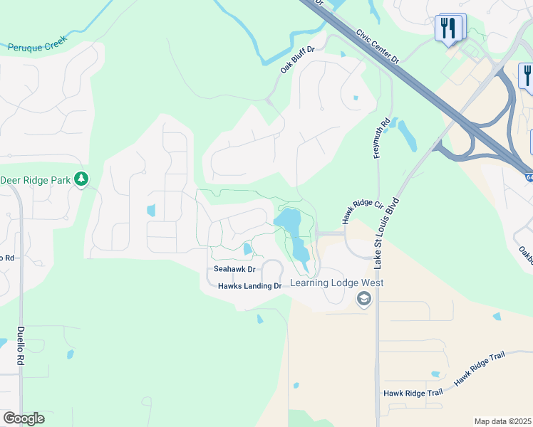 map of restaurants, bars, coffee shops, grocery stores, and more near 2201 Hawks Landing Drive in Lake Saint Louis