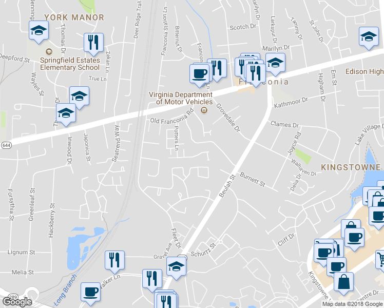 map of restaurants, bars, coffee shops, grocery stores, and more near 6230 Clara Edward Terrace in Alexandria