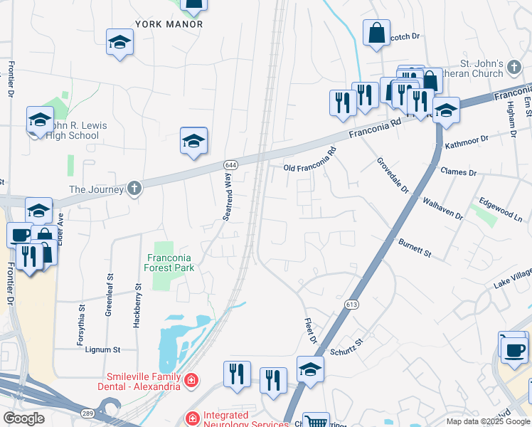 map of restaurants, bars, coffee shops, grocery stores, and more near 6431 Fleet Drive in Alexandria