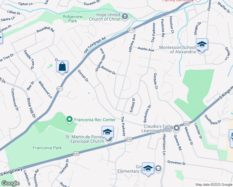 map of restaurants, bars, coffee shops, grocery stores, and more near 6423 Prospect Terrace in Alexandria