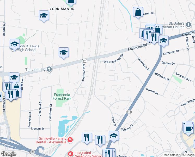 map of restaurants, bars, coffee shops, grocery stores, and more near 6431 Fleet Drive in Alexandria