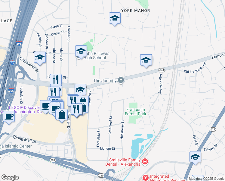 map of restaurants, bars, coffee shops, grocery stores, and more near 6723 Whittier Avenue in McLean