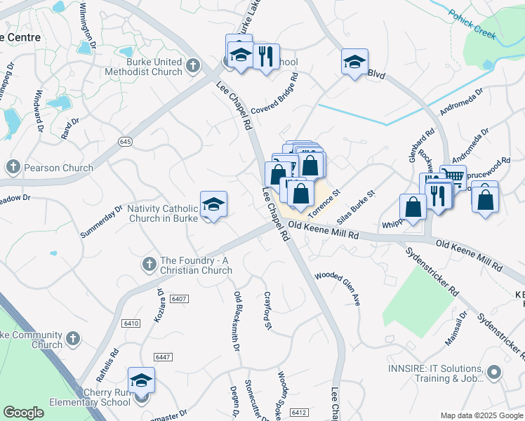 map of restaurants, bars, coffee shops, grocery stores, and more near 9609 Minstead Court in Burke