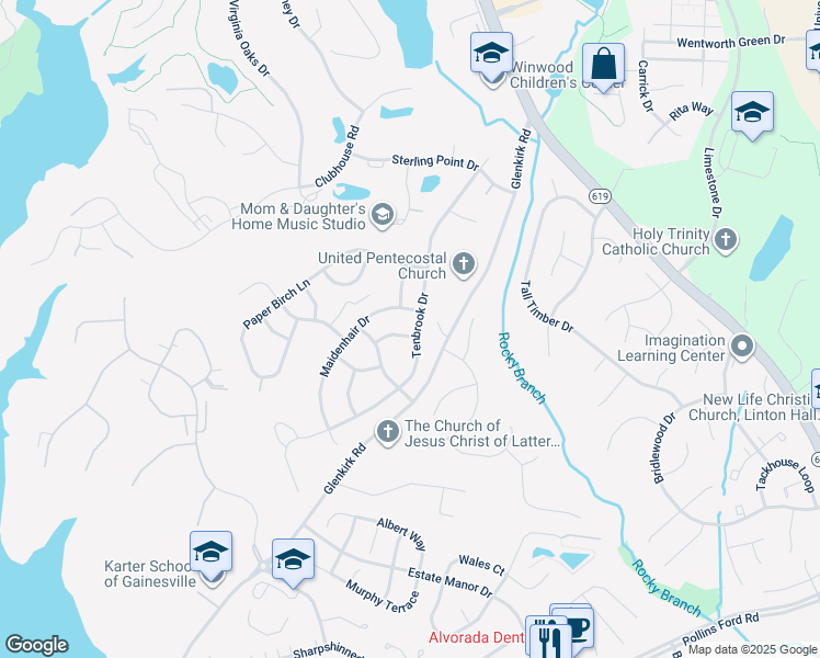map of restaurants, bars, coffee shops, grocery stores, and more near 8234 Tenbrook Drive in Gainesville
