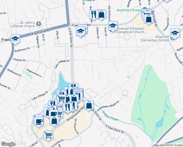 map of restaurants, bars, coffee shops, grocery stores, and more near 6540 Kelsey Point Circle in Alexandria