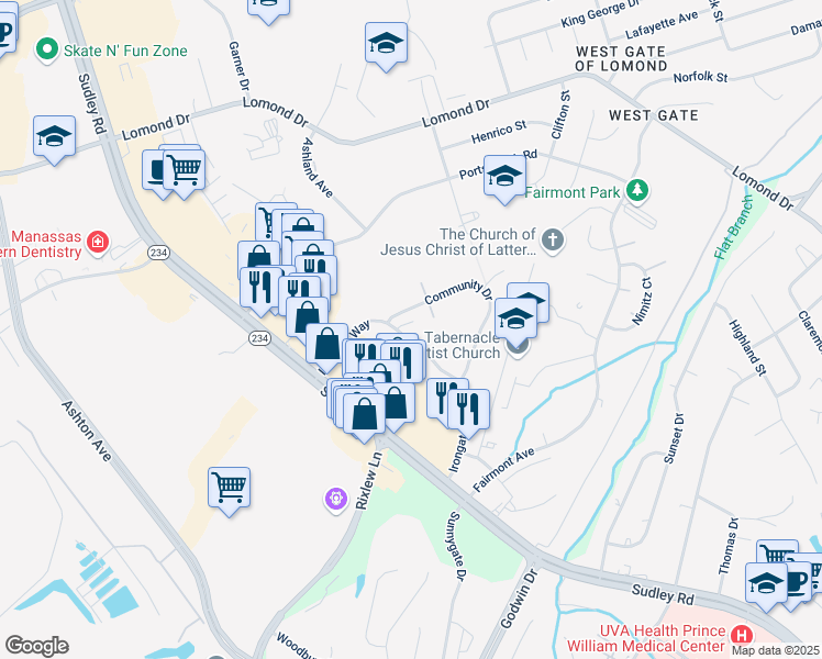 map of restaurants, bars, coffee shops, grocery stores, and more near 10144 Cannon Ball Court in Manassas