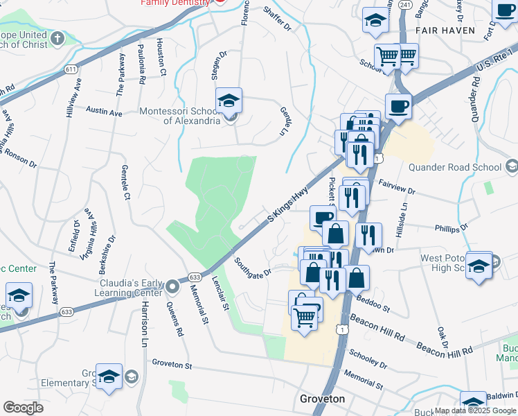 map of restaurants, bars, coffee shops, grocery stores, and more near 6482 Brick Hearth Court in Alexandria