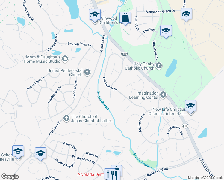 map of restaurants, bars, coffee shops, grocery stores, and more near 8031 Rocky Run Road in Gainesville