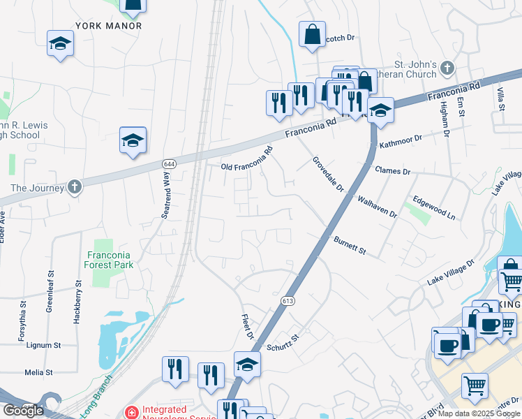map of restaurants, bars, coffee shops, grocery stores, and more near 6487 Sharon Kay Court in Alexandria