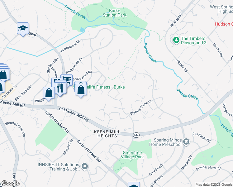 map of restaurants, bars, coffee shops, grocery stores, and more near 9102 Tiffany Park Court in Springfield