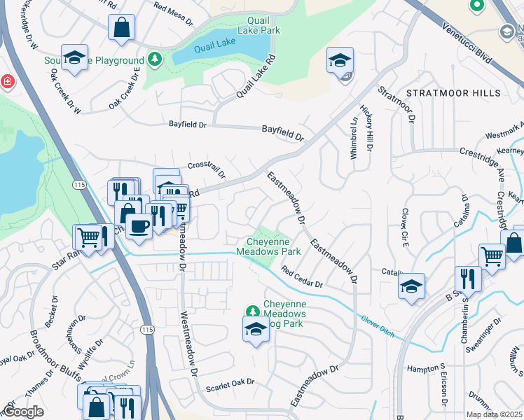 map of restaurants, bars, coffee shops, grocery stores, and more near 3835 Strawberry Field Grove in Colorado Springs