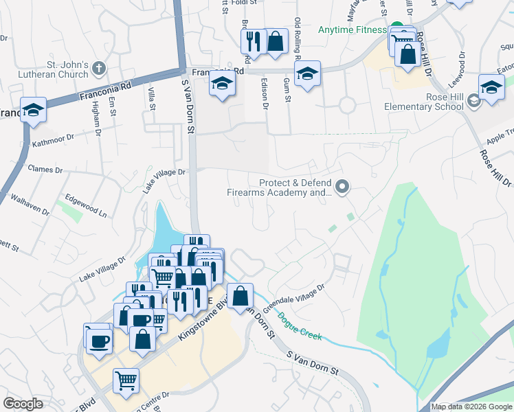 map of restaurants, bars, coffee shops, grocery stores, and more near 6531 Kelsey Point Circle in Alexandria
