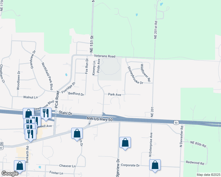 map of restaurants, bars, coffee shops, grocery stores, and more near 1104 Casey Court in Warrensburg