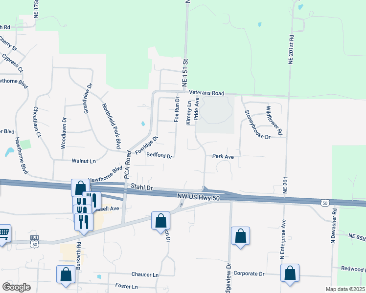 map of restaurants, bars, coffee shops, grocery stores, and more near 1113b Sandra Drive in Warrensburg