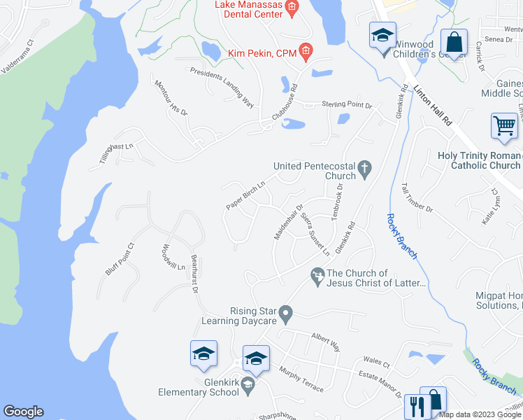 map of restaurants, bars, coffee shops, grocery stores, and more near 12204 Paper Birch Lane in Gainesville