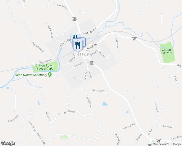 map of restaurants, bars, coffee shops, grocery stores, and more near 7227 Dell Avenue in Clifton