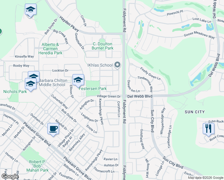 map of restaurants, bars, coffee shops, grocery stores, and more near 2149 Knapton Way in Roseville