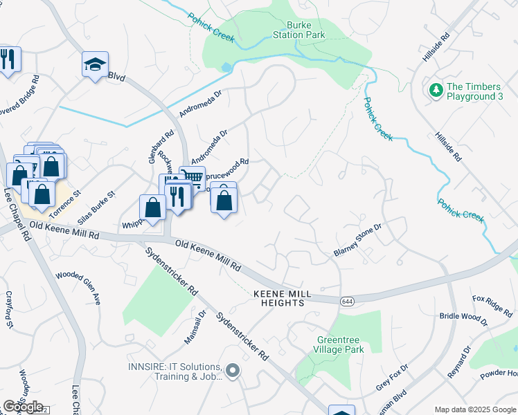map of restaurants, bars, coffee shops, grocery stores, and more near 6473 Fenestra Court in Burke